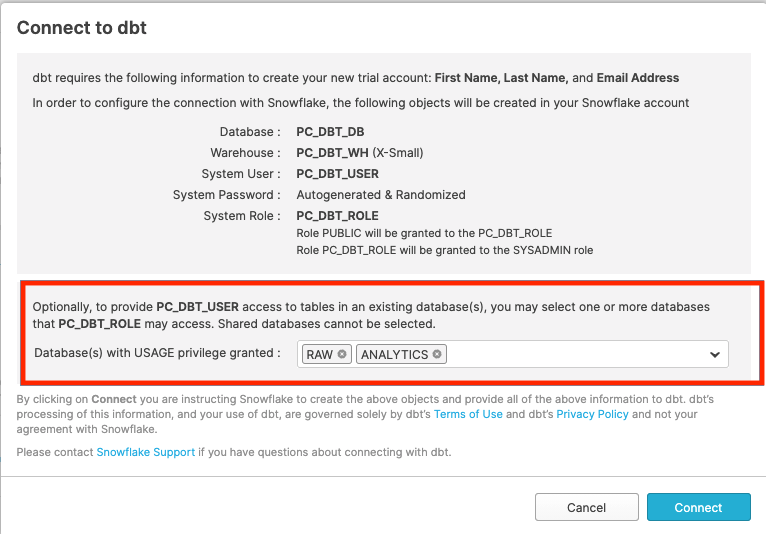 Snowflake Classic UI - Connection Box Snowflake Classic UI - Connection Box
